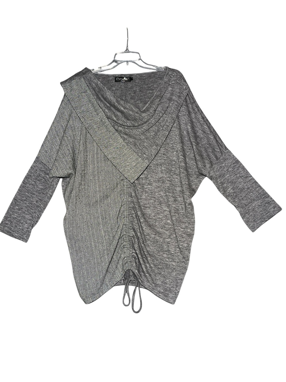 PRETTY ANGEL Grey Tweed Panel Oversized Tunic Sweater Detachable Scarf L - Picture 4 of 14